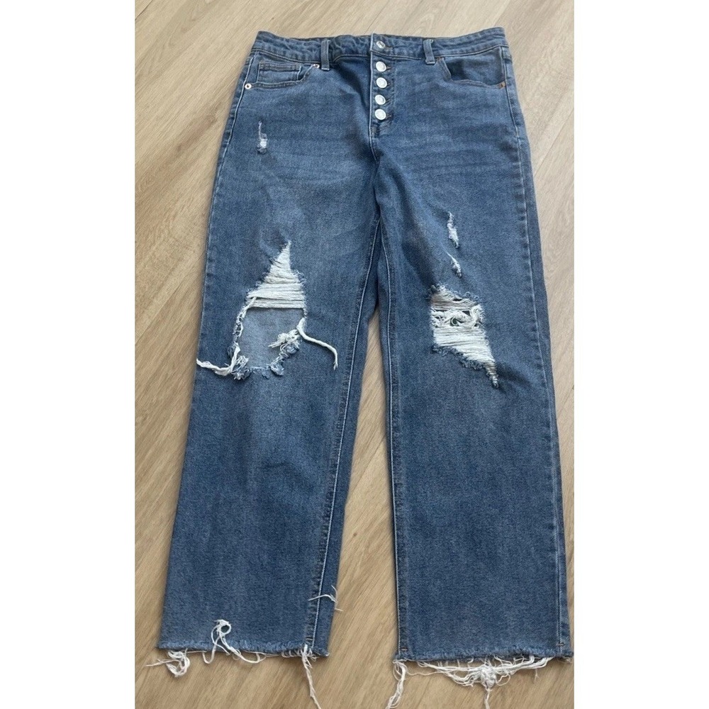 Wild Fable Women's 12 Denim High Rise Straight‎ Button Fly Jeans Distressed